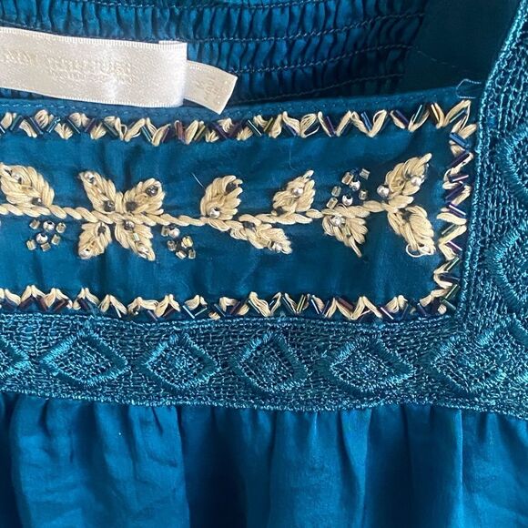 MM Couture Teal Embroidered Silk Tank/Top. Size Medium - Picture 5 of 7